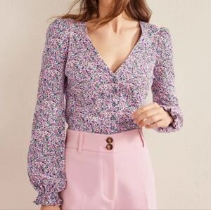 Boden Button Front V-Neck Top